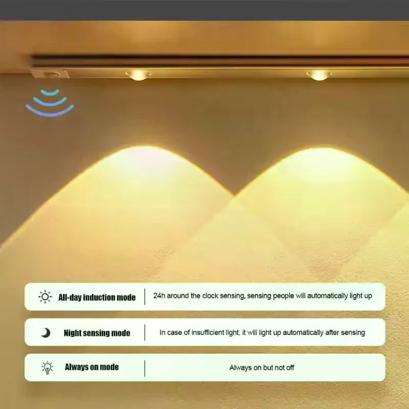 

Датчик движения, трехцветный светодиодный ночник с регулируемой яркостью, USB аккумуляторная лампа для освещения кухонного шкафа, 20 см/40 см/50 см светодиоды