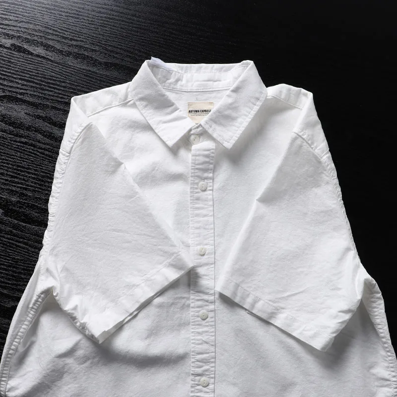 

Men's Casual Cotton Oxford Cloth Short Sleeve White Shirt Simple Style Summer Loose Fit Shirt Half Sleeve Casual Shirt