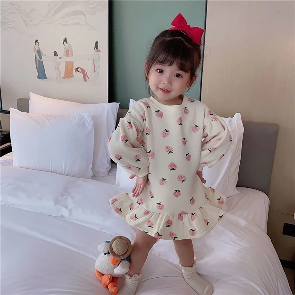 Girls Spring-Autumn Hooded Dress Beautiful Floral Bubble Dress Polka Dots Girls Casual Dresses Everyday Versatile Girls Dresses