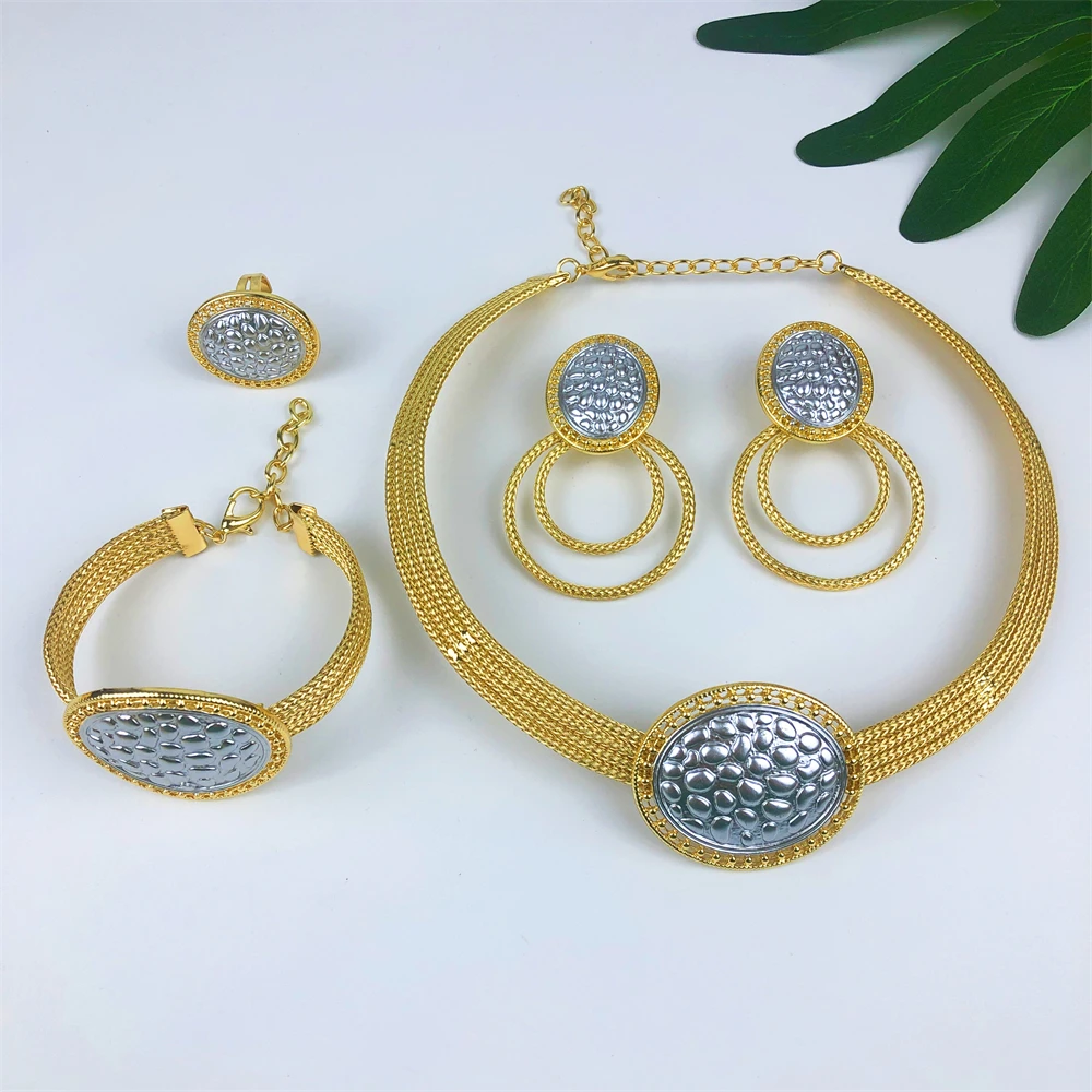 TITI Italian Gold Plated Jewelry Set Dubai Gold Color High Quality Ladies Necklace Earrings Bracelet Rings Party Jewelry