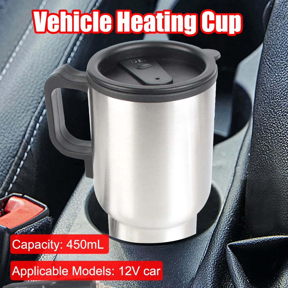 Water Coffee Milk Thermal Mug Camping Travel Kettle 12V 450ml Electric Heating Car Kettle Vehicle Heating Cup Stainless Steel