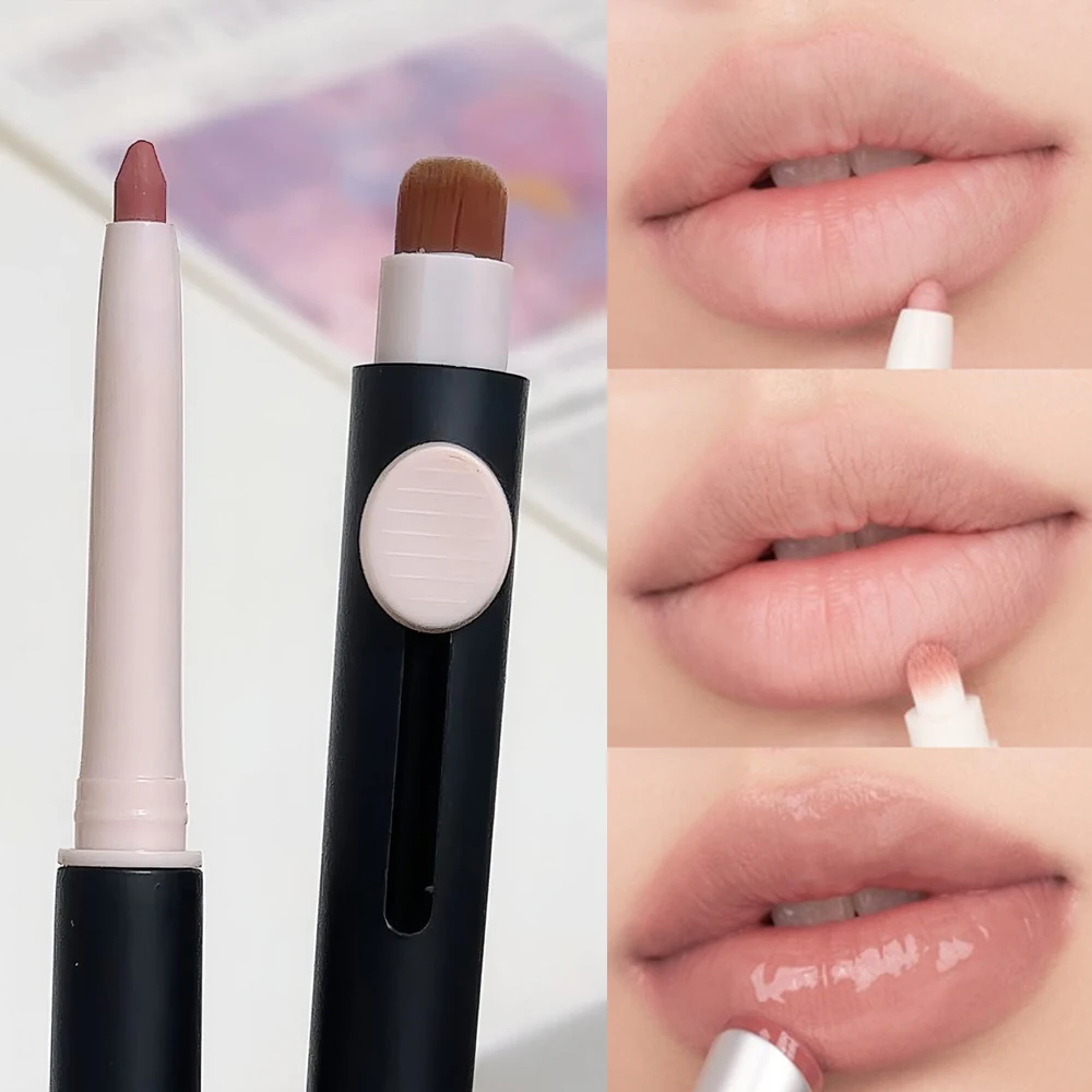 Caneta de batom fosco com escova, impermeável duradoura contorno labial, copo antiaderente, lápis lipliner, cosméticos de maquiagem coreana