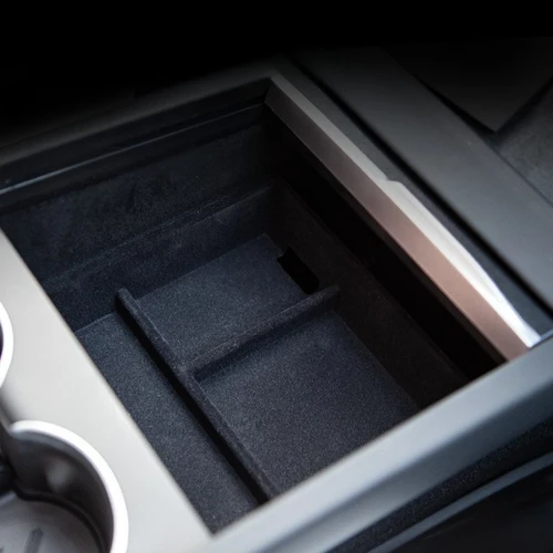 Imagen 2 del producto Caja de almacenamiento organizadora para consola central Tesla Model Y Juniper 2025, alfombrilla antideslizante para taza, reposabrazos, caja de almacenamiento oculta, accesorios