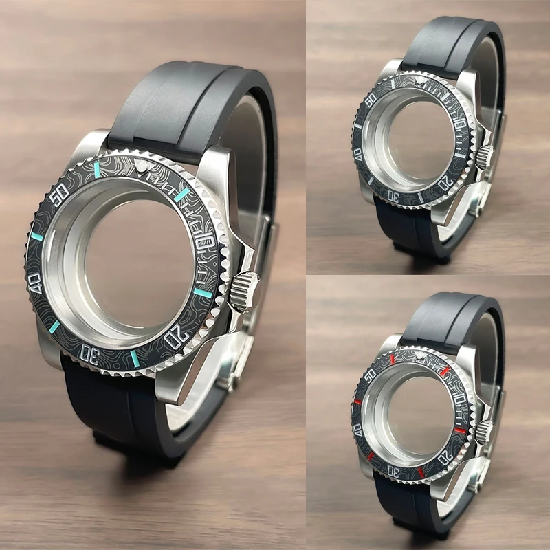 

40mm Rubber Strap NH35 Case Sub Ceramic Bezel Stainless Steel Sapphire Glass For SK Mod Fit NH34 NH35 NH36 Movement Watch Case