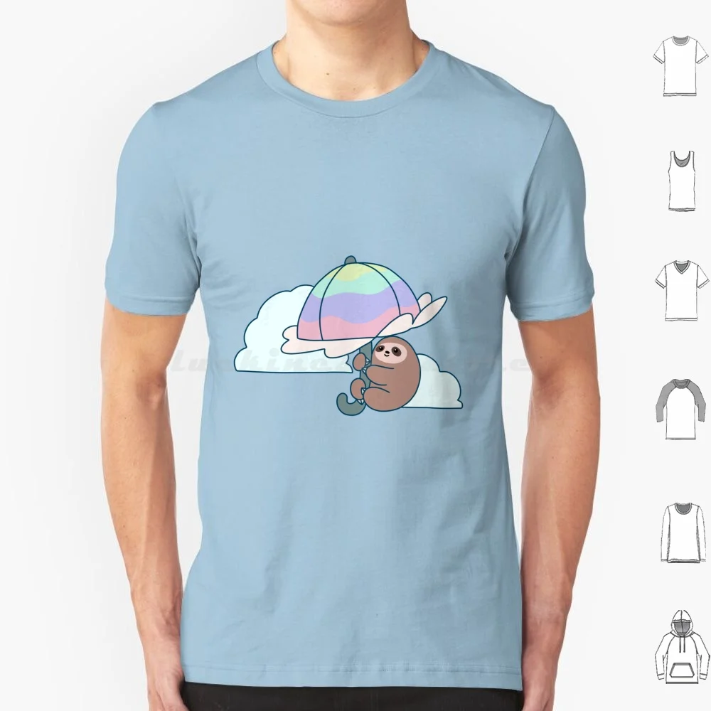 Parasol Sloth T Shirt Big Size 100% Cotton Sloth Sloths Sky Cloud Clouds Umbrella Umbrellas Parasol Parasols Cute Cutesy Chibi