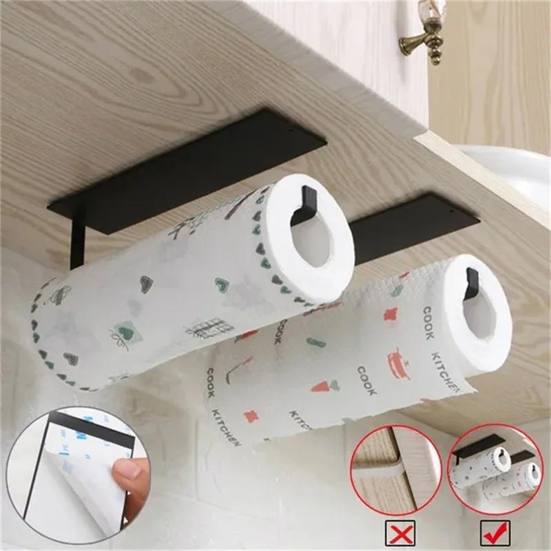 Multifunction Kitchen Self-Adhesive Roll Rack Toilet Paper Holder Towel Holder Durable Towel Hanging Rack Bathroom Accessories