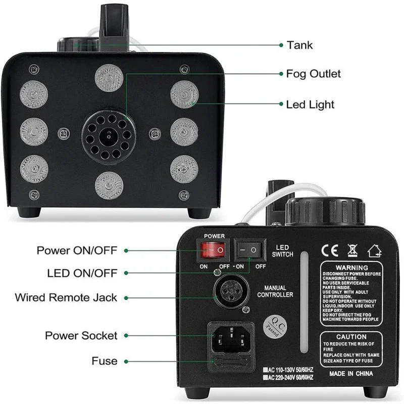 8/18 المصابيح ديسكو آلة لصنع الدخان الملونة 500 واط RGB عن بعد مبيد القاذف Dj عيد الميلاد حفل زفاف المرحلة تأثيرات ضوئية آلة الضباب