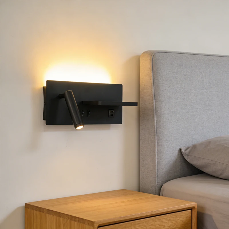 Wireless Charging Wall Light Sleek Black Modern Wall Sconce Corridor Home Decor Adjustable Spotlight for Bedroom Living Room view 2