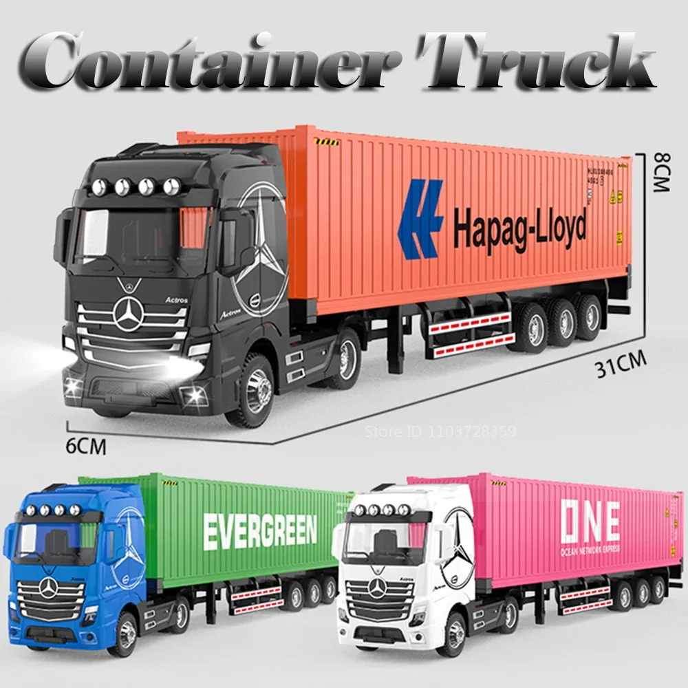 

1:50 Scale American Scania Trailer Container Truck Model Toys Alloy Diecast Doors Opened Sound Light Rubber Tires for Boys Gifts