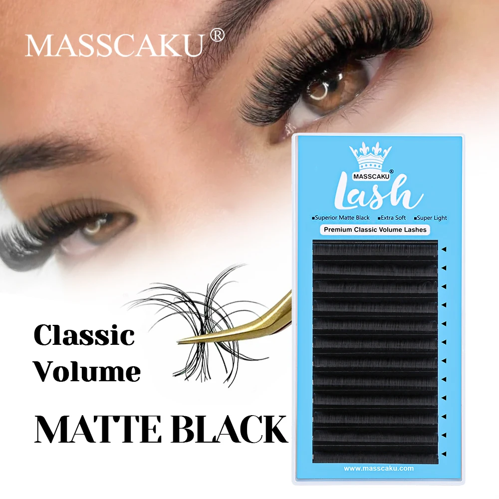 12 Lines Soft 8-20mm and Mix Size Handmade Classic Volume Eyelash Individual Fast Grafting Cashmere Regular Lash from MASSCAKU