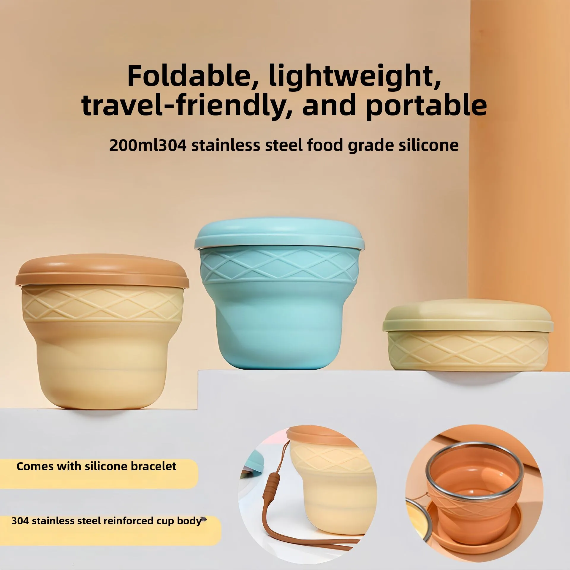 2pcs/box  Macaron Color Portable Pocket Silicone Folding Cup, Retractable Travel Water & Mouthwash Cup for Outdoor Use
