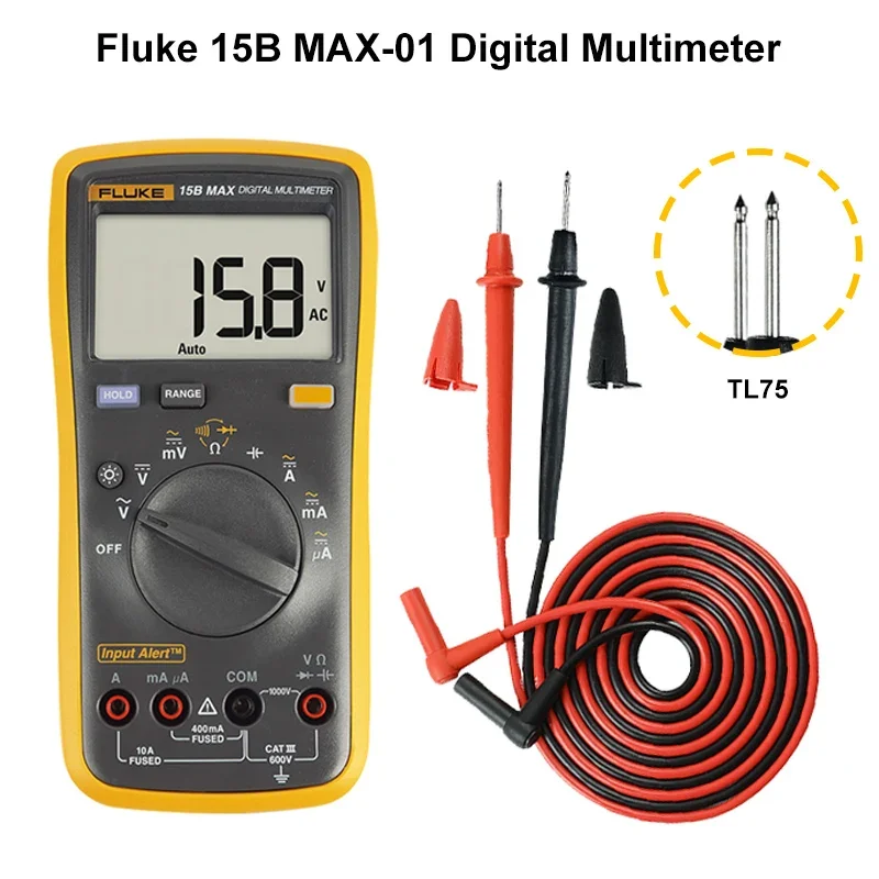 Fluke 15B MAX 17B MAX Automatic Digital Range Multimeter DMM AC/DC Voltage Current Resistance Capacitance Tester