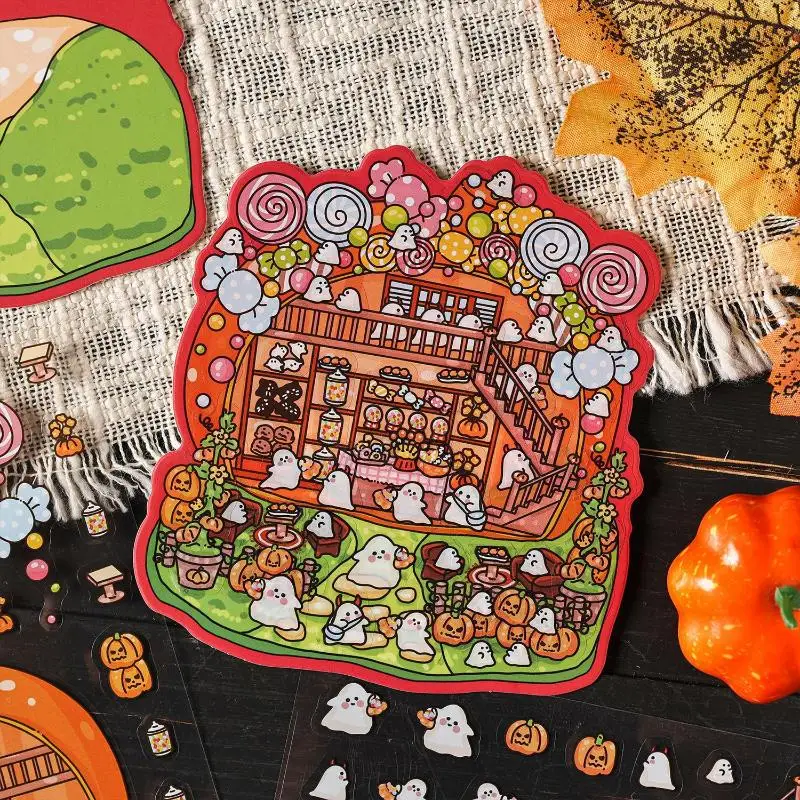 4 set di cartoni animati squisiti adesivi tridimensionali per decorazioni fai da te di Halloween adesivi per manuali paesaggistici adesivi creativi carini