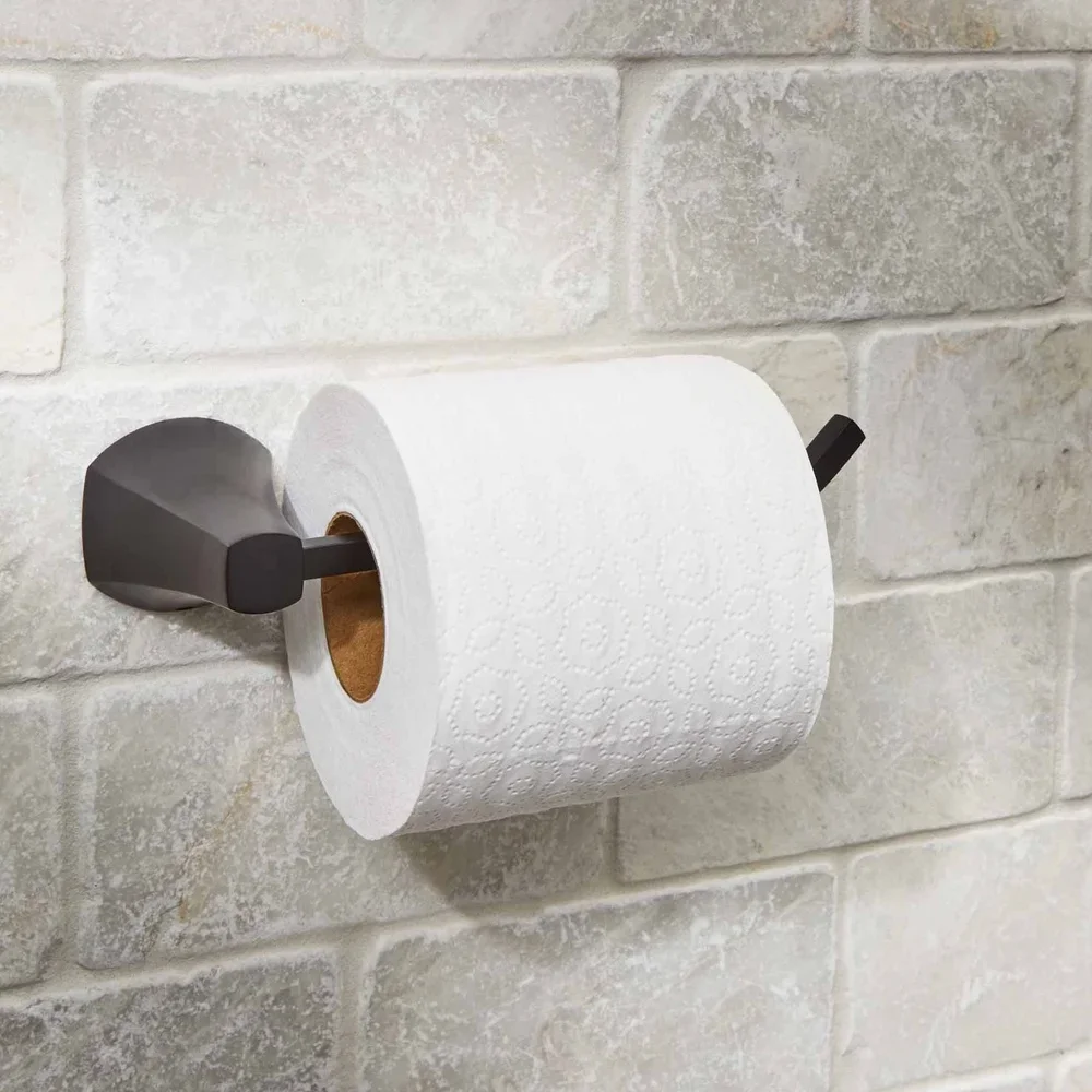 

Wall Mount Toilet Paper Holder Matte Black Finish Simple Flare Style Bathroom Accessory Modern Design Hardware Included