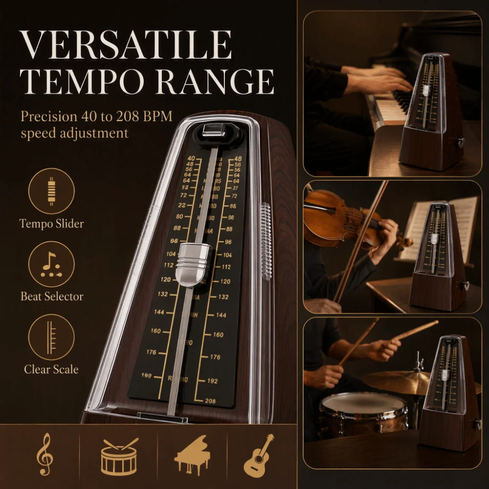 40-208 BPM Mechanical Metronome Loud Sound High Precision Wood Grain Metronome Track Tempo Deep Wood Grain