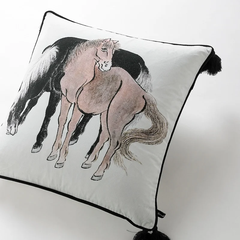 Horse Pillows Chinese Retro Painting Cushion Case Luxury New Year Decorative Pillow Cover For Sofa Chair Home Decorations