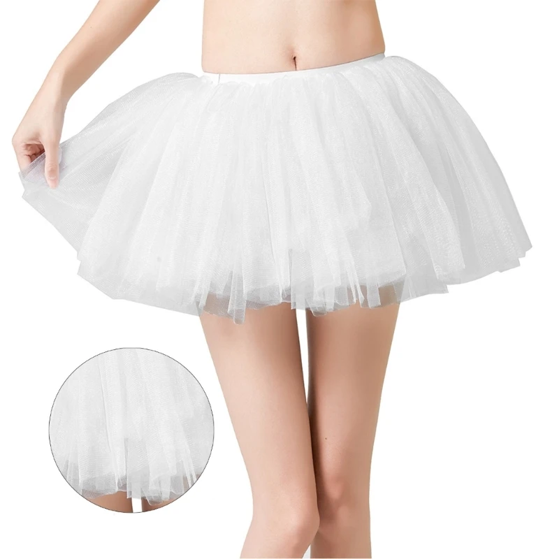 Women Adult Skirt Fashion Rainbow Elastic Waist A-Line Mini Skirts Layered Tulle Short Skirts 80s Dance Costume