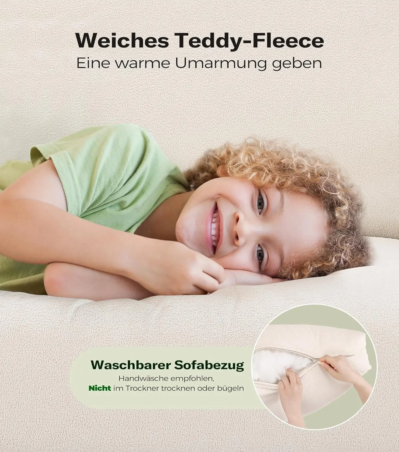 Sofa, 51-Zoll-Kleinsofa für Schlafzimmer, bequemer Teddy-Love-Sitz, werkzeuglose Sofas für Wohnzimmer, ganz aus Holz, kleine Co