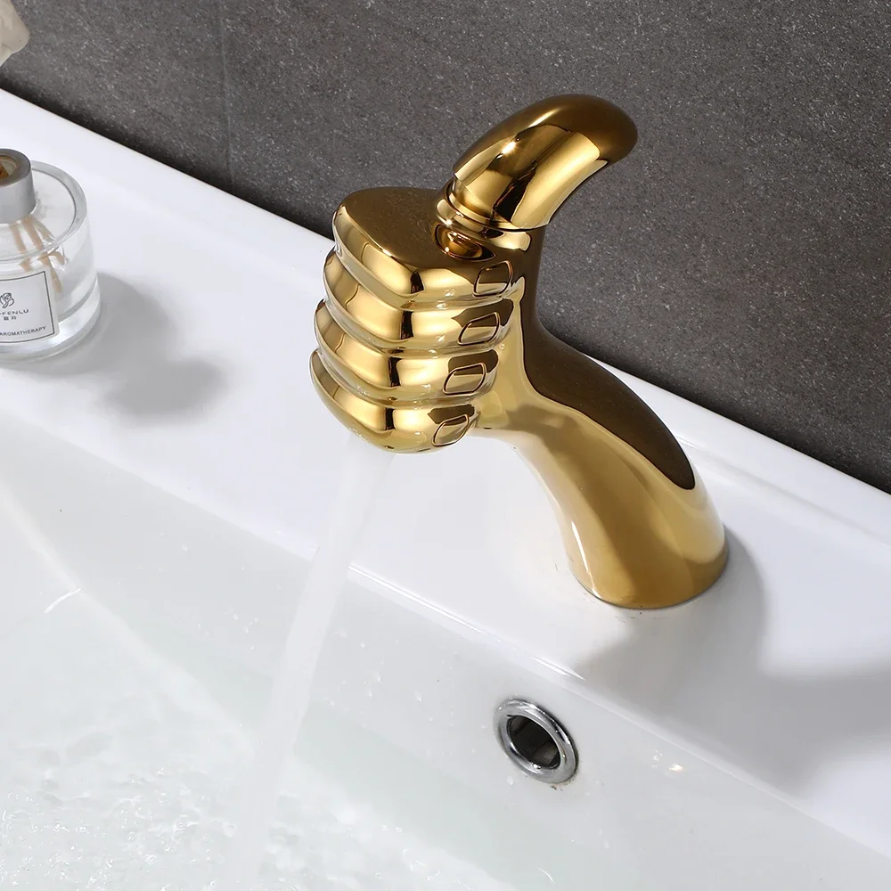 New Design Gold Good Finger Brass Single Hole Single Handle Deck Installation Bathroom Washbasin Faucet