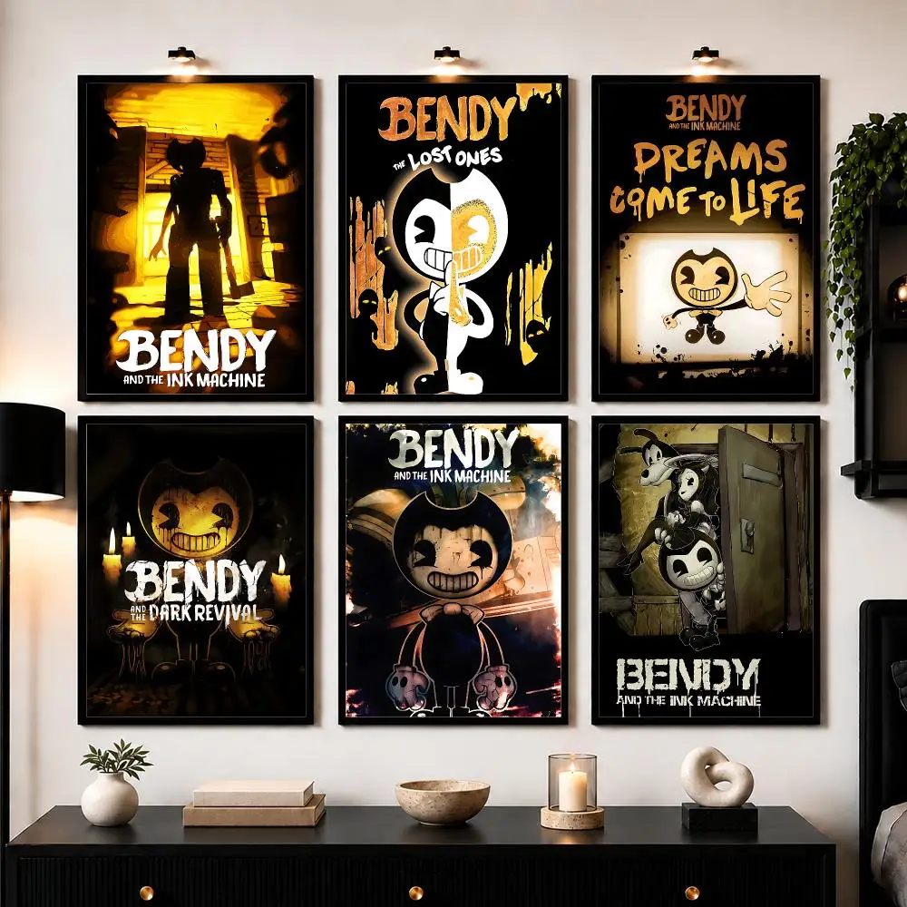 Cartoon Game B-Bendy and the Ink M-Machine Poster Wall Art Print Sticker for Bedroom Living Room Dorm Office Modern Home Decor