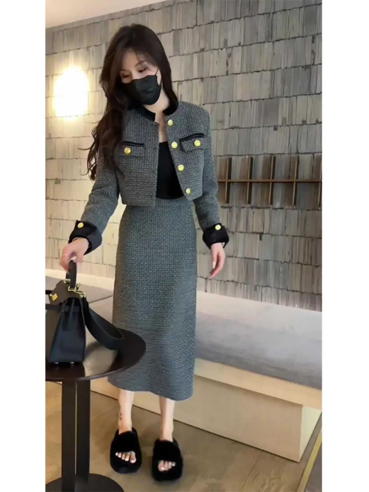 Insozkdg Fashion Elegant Women's Suit Jacket Skirt 2024 Autumn Winter New High-end Slim Office Lady Coat Top Long Two-piece Set