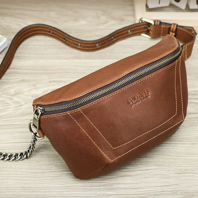 New Fashionable British Style Head Leather Sports Casual Versatile Women's Chest Waist Bag Crossbody Business Large Capacity Bag