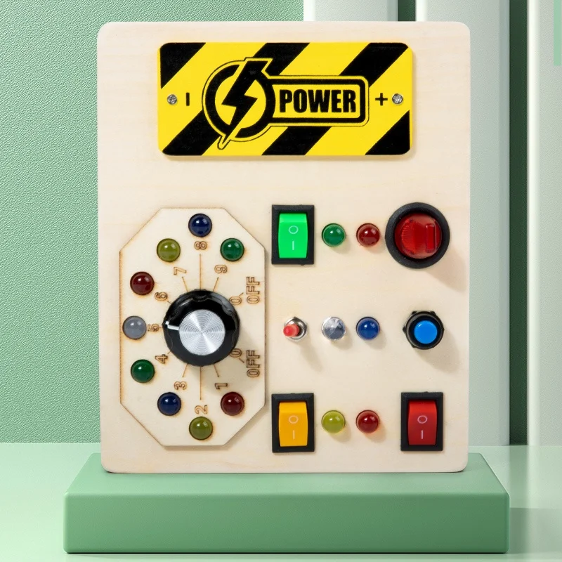 Wooden LED Light Busy Board Toddler Early Education Toy Switch Socket Cognition Hands-on Brain Training Sensory Educational Play