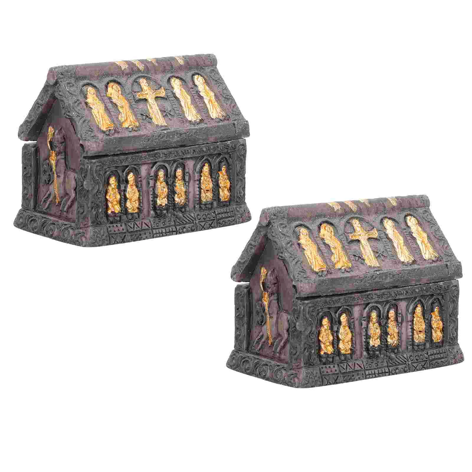 

2 Pcs Sacred Coffin Decoration Caskets Household Egyptian Ornament Resin Craft Statue Statues Decorate