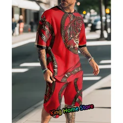 Summer Tracksuit Tshirt Shorts 2 Piece Tiger King Printed Outfits Sports Suit Oversized Casual Man Streetwear Sets Clothing