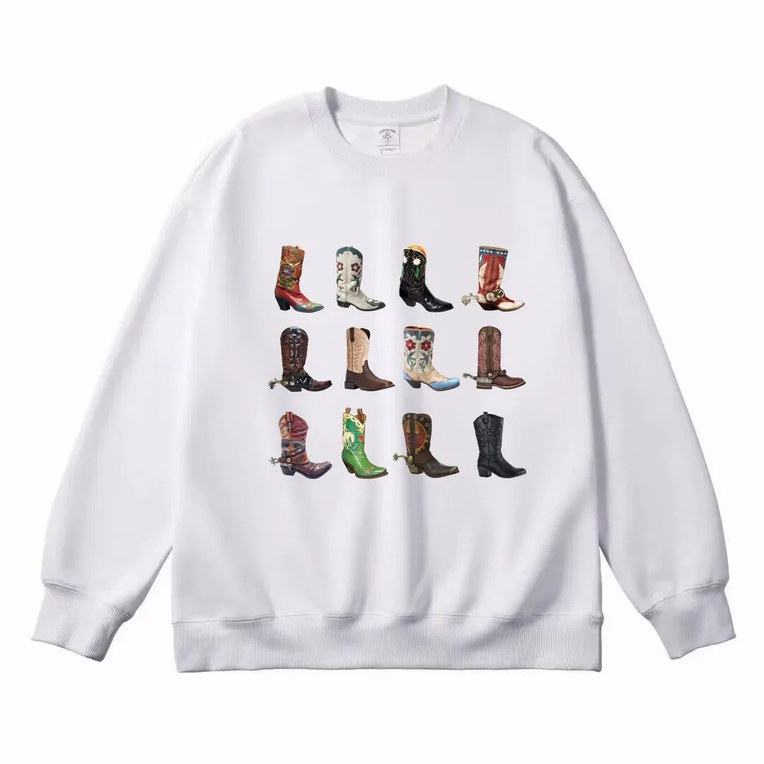 Autumn Winter Loose Vintage Boho Texas Hoodie Boot Western Women Sweatshirt Cowgirl Cowboy Cute Graphic Tops Hippie Retro