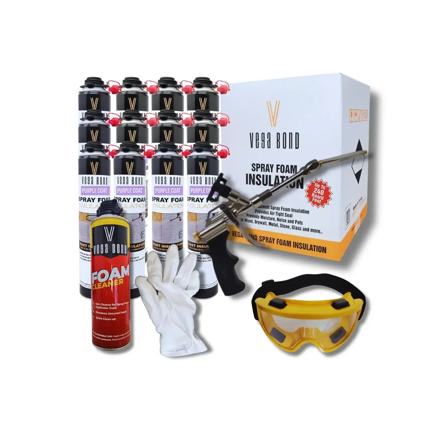 Bond SF001 12-Packs with Gun and Cleaner,Premium Single Component, Self Expanding, Purplecoat Closed Cell Insulation Spray Foam,