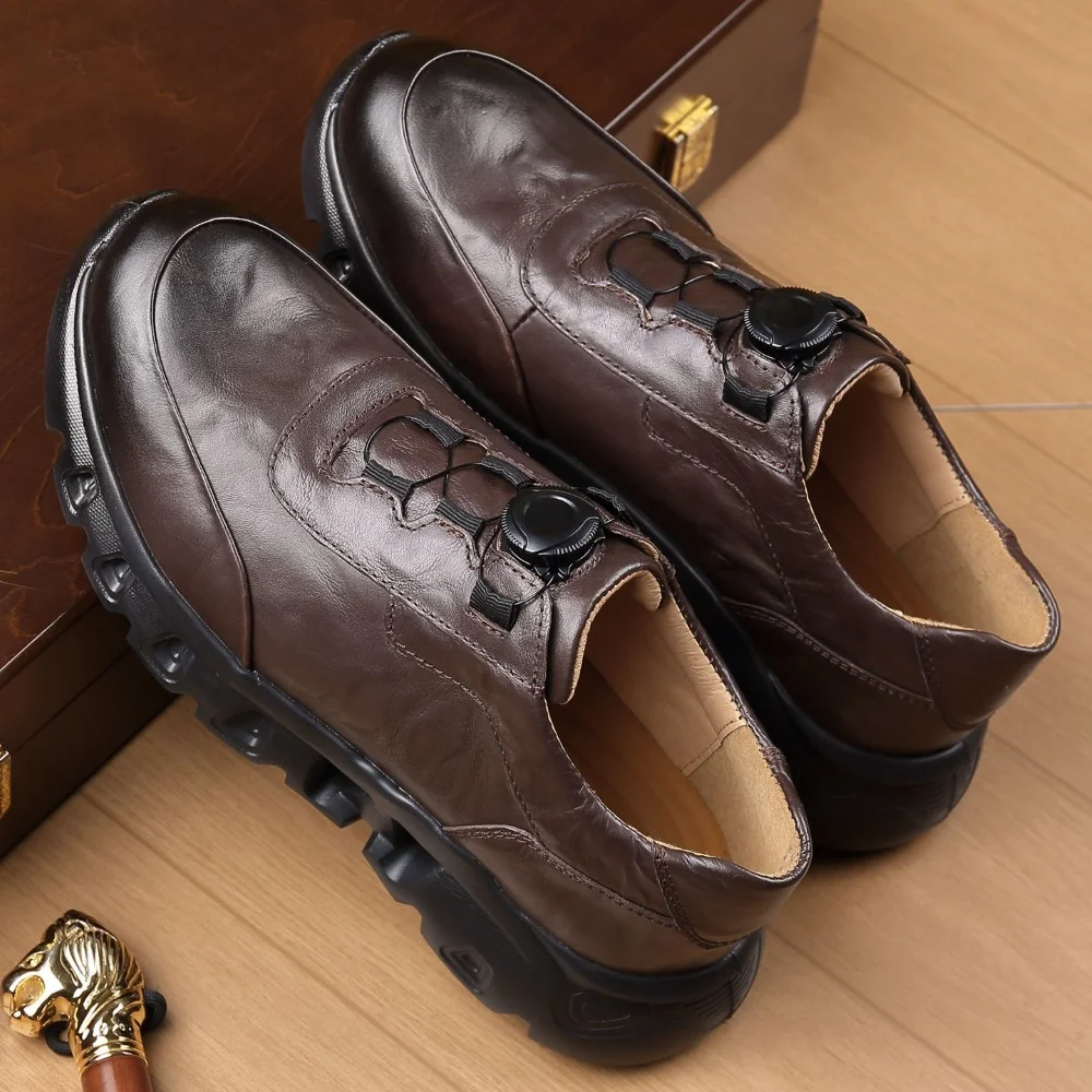 Trendy Cow Leather Shoes Men Automatic Swivel Button Luxury Cowhide Sneakers Lightweight Business Athletic Loafers Handsome 45 view 5