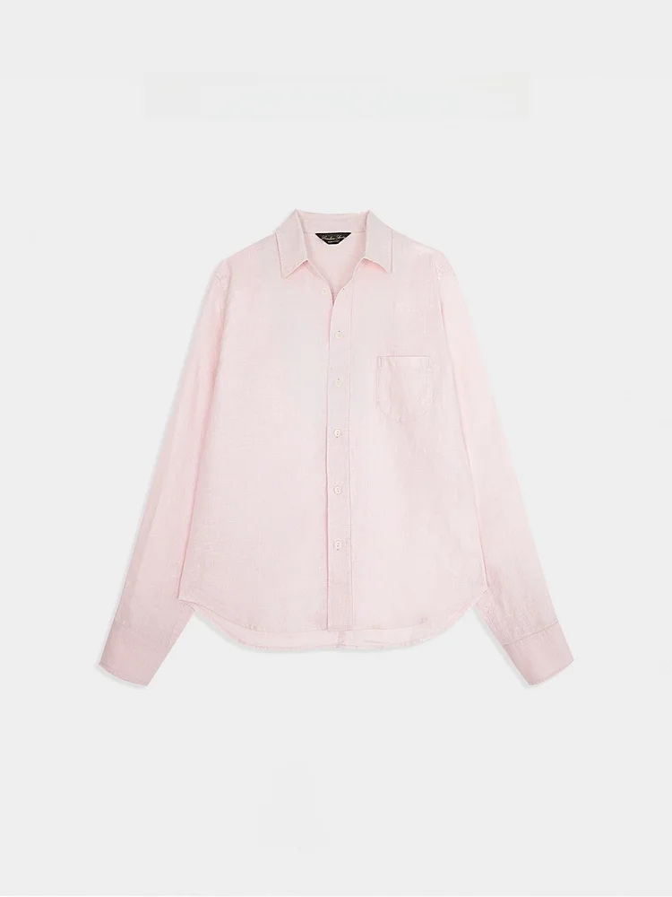 

Classic Collar Single Button "Mis Poer" 00% Linen irt Zhang lin L256690T Long Sve Women's Faion Summer irt