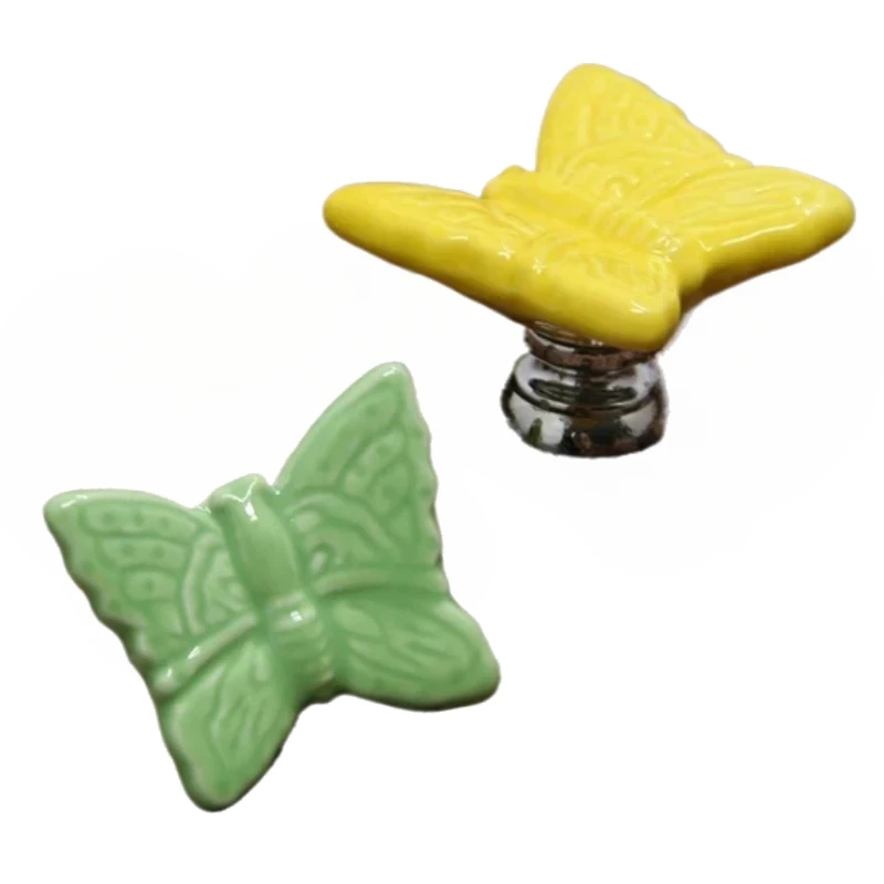 Ceramic Drawer Pull Cupboard Wardrobe Wine Cabinet European Modern Simple Butterfly Single Hole Handle Cabinet Handles Furniture