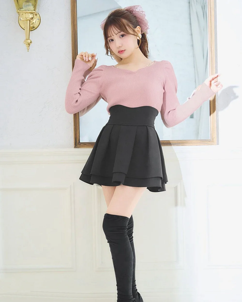 Japanese Style Mini Skirts for Women Mine Mass-Produced Sweet Black Skirt Culottes Autumn Summer Ruffled Pleated Short Skirt