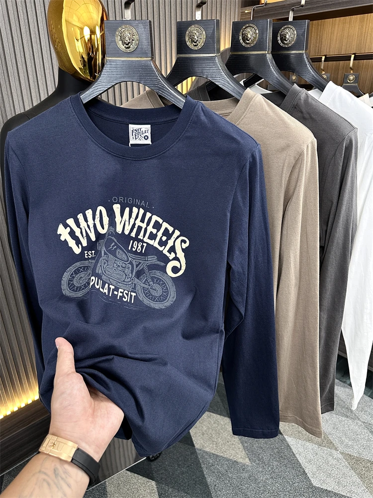 

Свободная мужская футболка с буквенным принтом, модная осенняя HK Sle, модная круглая футболка Ne Long Sve, повседневная молодежная хлопковая футболка