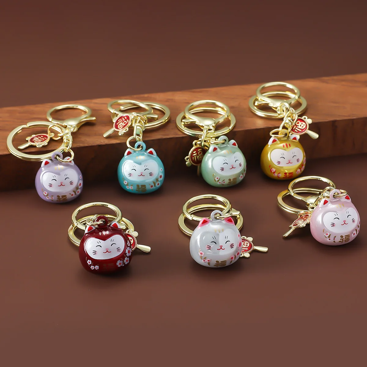 Dreamy Maneki-neko Charm de campana con sonido de agua – Amuleto de la suerte de siete colores de estilo japonés, llavero de campana de chupín sellado, funda para teléfono y