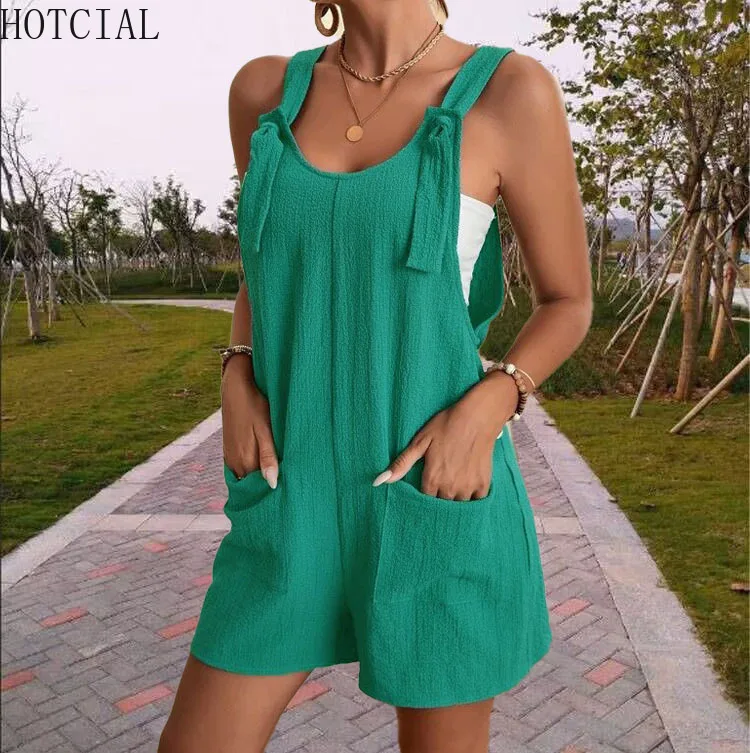 L'été HOTCIAL incontournable! Barboteuse à bretelles Spaghetti pour femmes, coupe ample, combinaison courte décontractée, vêtements de station de plage, robe de jour sans manches