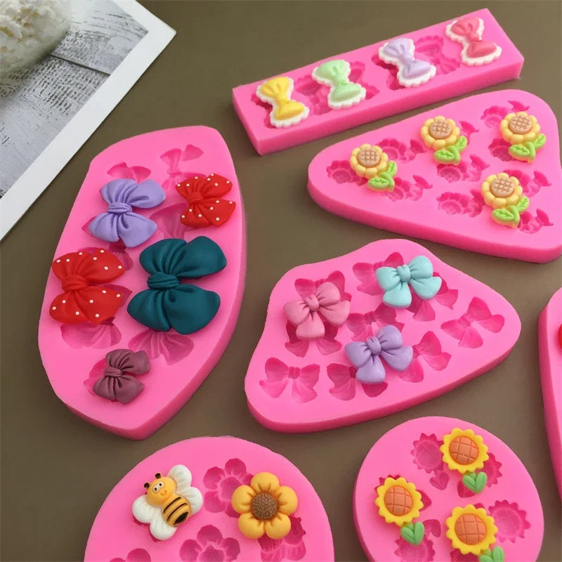 Cute Cartoon Silicone Molds DIY Flowers Bow Bee Fondant Cupcake Fondant Cake Decorating Chocolate Candy Baking Mold Tools - view 3