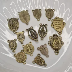 15pcs Antique Bronze Alloy The Virgin Mary Of Jesus Letter Charms Connector For Jewelry Making