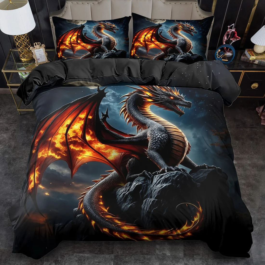 Fantasy Dragon Print Quilt Cover Set King Queen Style Duvet Cover Bedding Set for Bedroom Guest Room Quilt Decoration