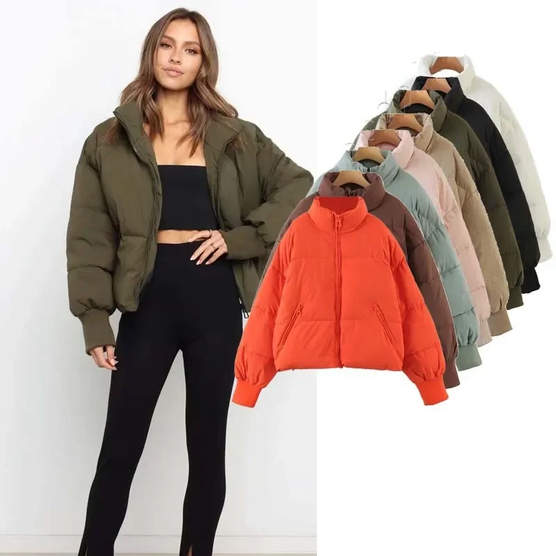 Vintage Cotton Coat Winter Puffer Jacket Women Parkas Warm Thick Long Sleeve Zipper Stand Collar Streetwear High-end Outerwear