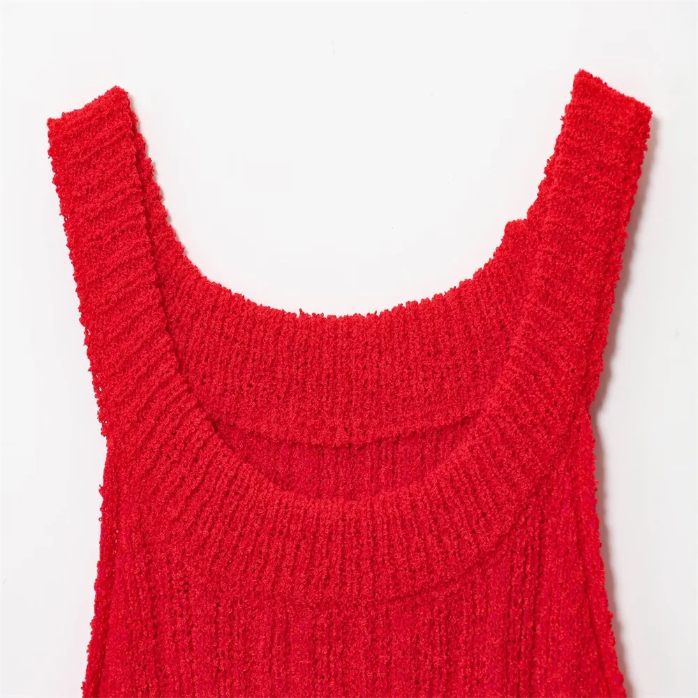 Autumn new style women's fringe decoration round neck sleeveless knitted vest top