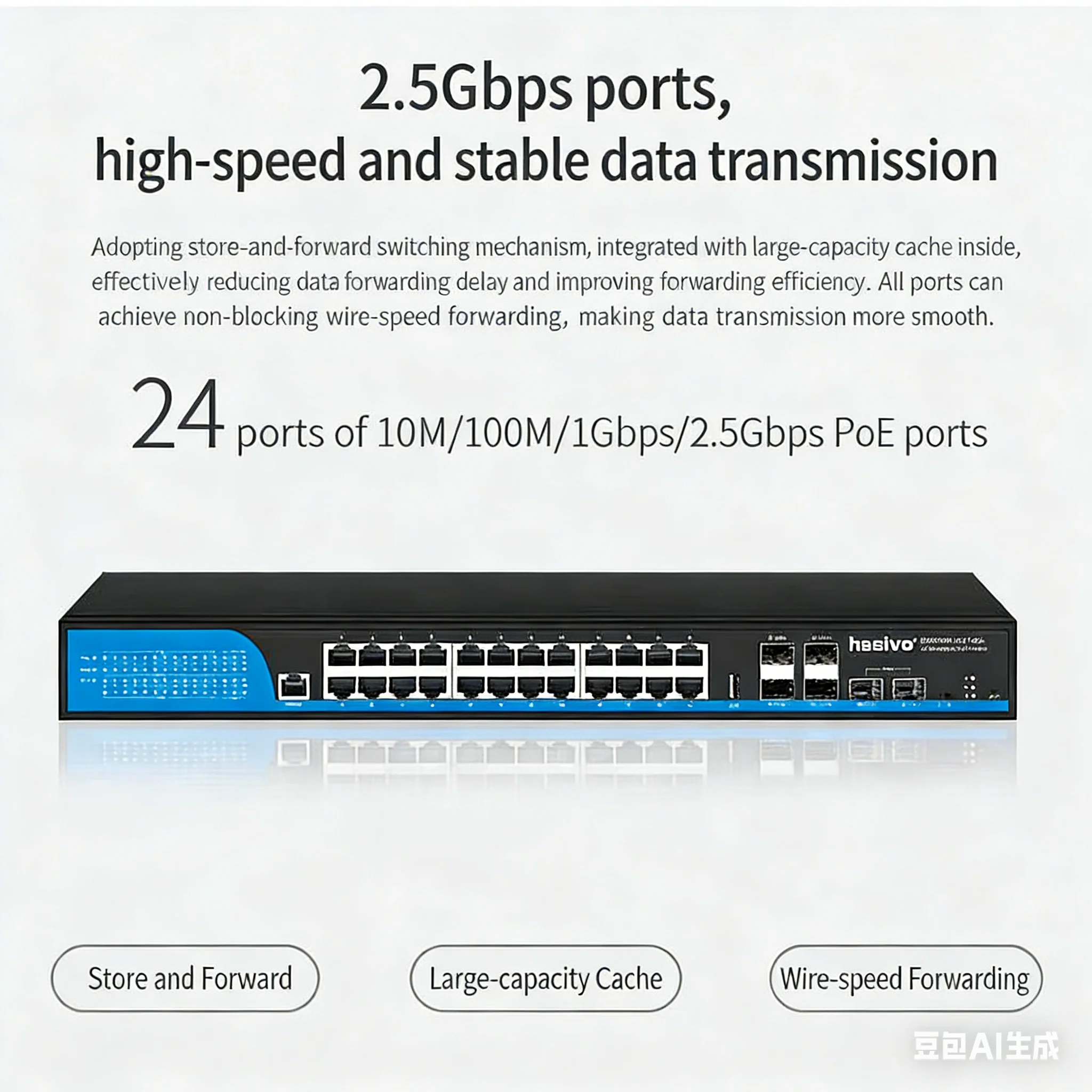 Hasivo 10G uplink 24 ports 2.5G managed switch,Web/L2/L3 Optional,POE 2BT+22AT/AF,Max400W