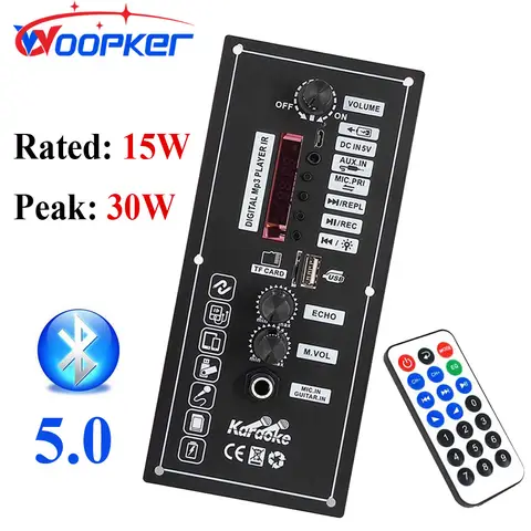 WOOPKER 3.7V Amplifier Board 30W Amplifier with Remote Control Support Bluetooth AUX U-Disk MIC for 5-8Inch Speaker Car Home DIY
