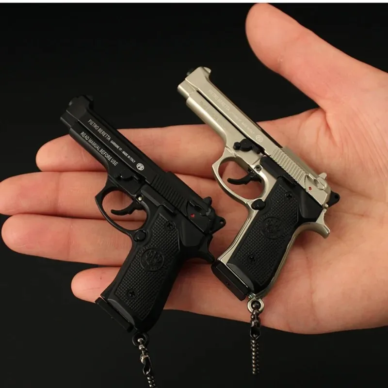 Alloy 1:3 Scale 92F Mini Pistol Model Keychain Mini Toy Gun Weapon Model Metal Keychain for Adult Kids Christmas Gift