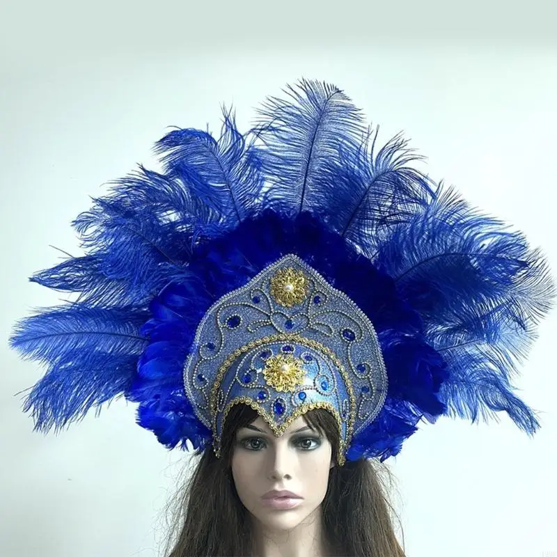 

49MF Colorful Feathered Hairband MardiGras Festival Celebration Headwear Party Supply