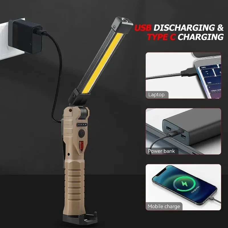 Multifunctional Portable COB LED Work Light with Hanging Hook Handled Flashlight 5 Modes for Outdoor Camping