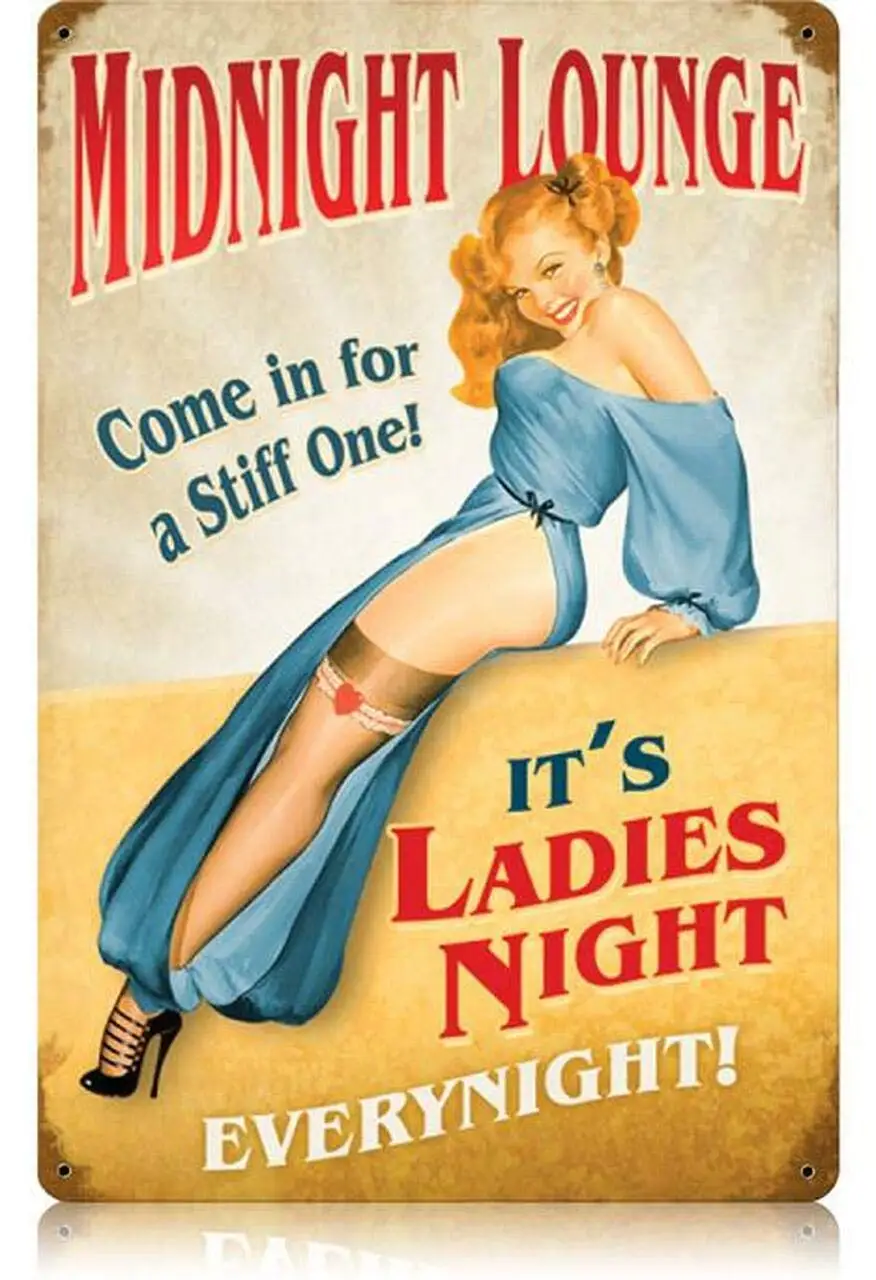 Vintage Metal Tin Sign Midnight Lounge Pin Up Girl for Home Bar Pub Kitchen Garage Restaurant Wall Deocr Plaque Signs 16x12inch