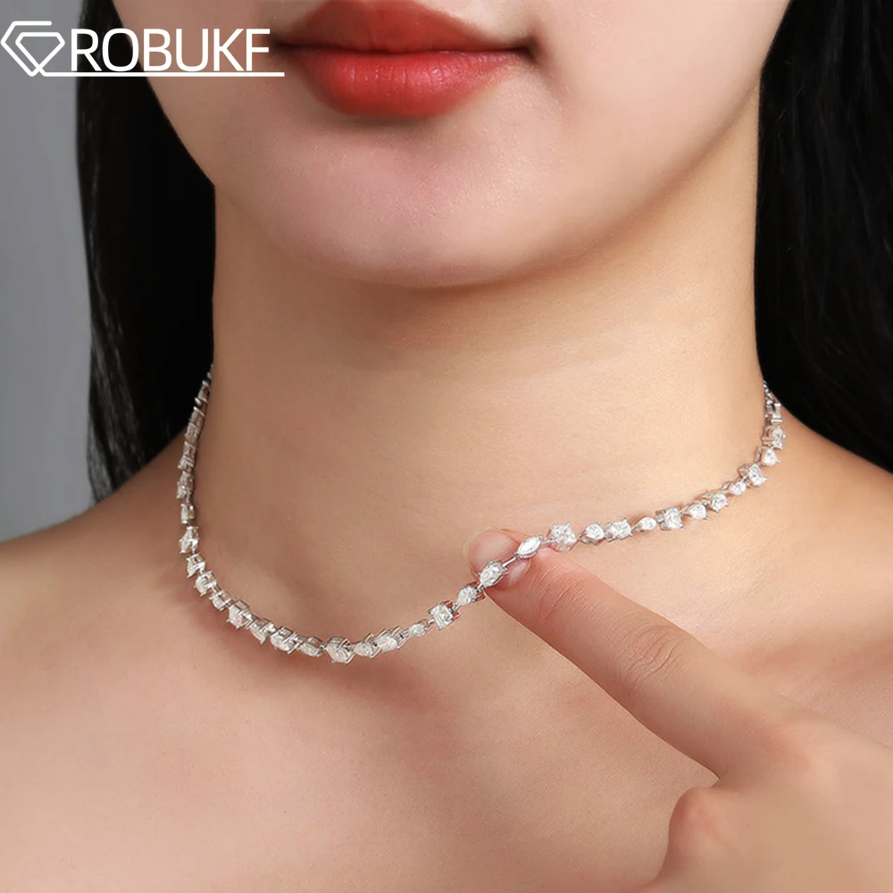 

Moissanite Alternating Shape Tennis Necklace for Women Oval/Pear/Marquise/Pagoda Cut Diamond S925 Silver Adjustable Choker Chain